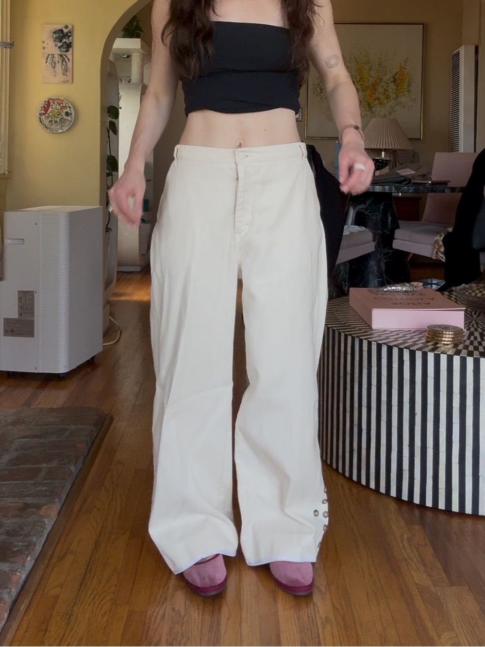Wide Leg Cream Women’s Pants - Classic High-Rise
